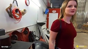 Busty Blonde Gets A Blow Job From A Mechanic On The Side Of The Road
