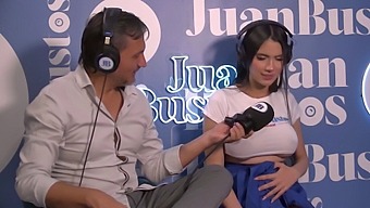 Ambarprada, A Pregnant Latina With Large Breasts, Takes Control Of The Sex Machine On Juan Bustos' Podcast.